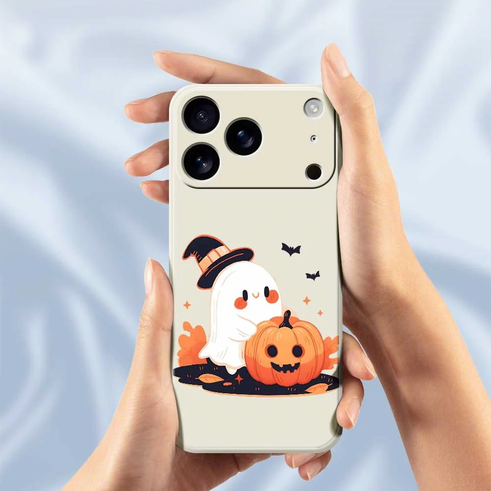 For iPhone 17 Pro Max Case Halloween Ghost Pumpkin Pattern Printing Straight Edge TPU Phone Back Cover - Purple - Image 4