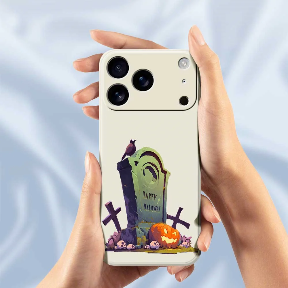 For iPhone 17 Pro Max Case Halloween Tombstone Pattern Printing Straight Edge TPU Phone Back Cover - Beige - Image 4