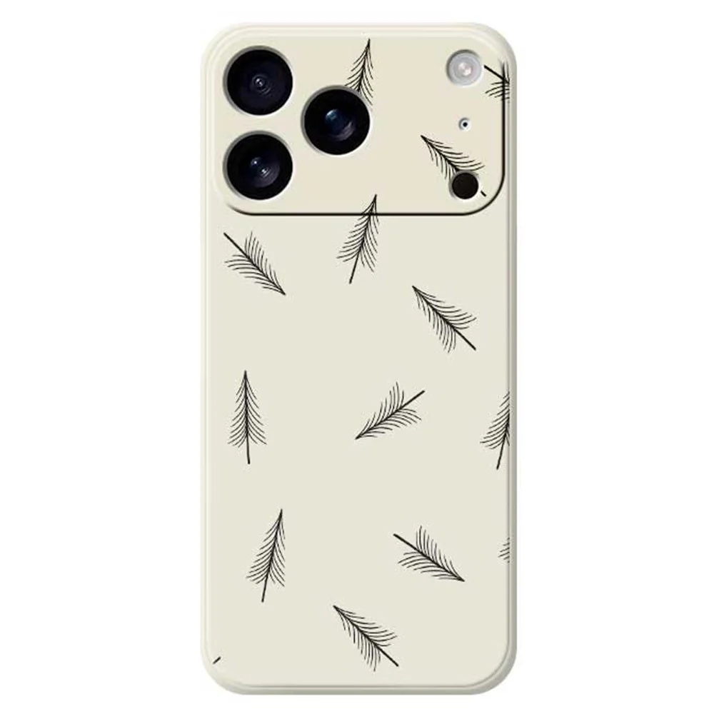 For iPhone 17 Pro Max Case Hand Drawn Trees Pattern Printing Straight Edge TPU Phone Back Cover - Beige