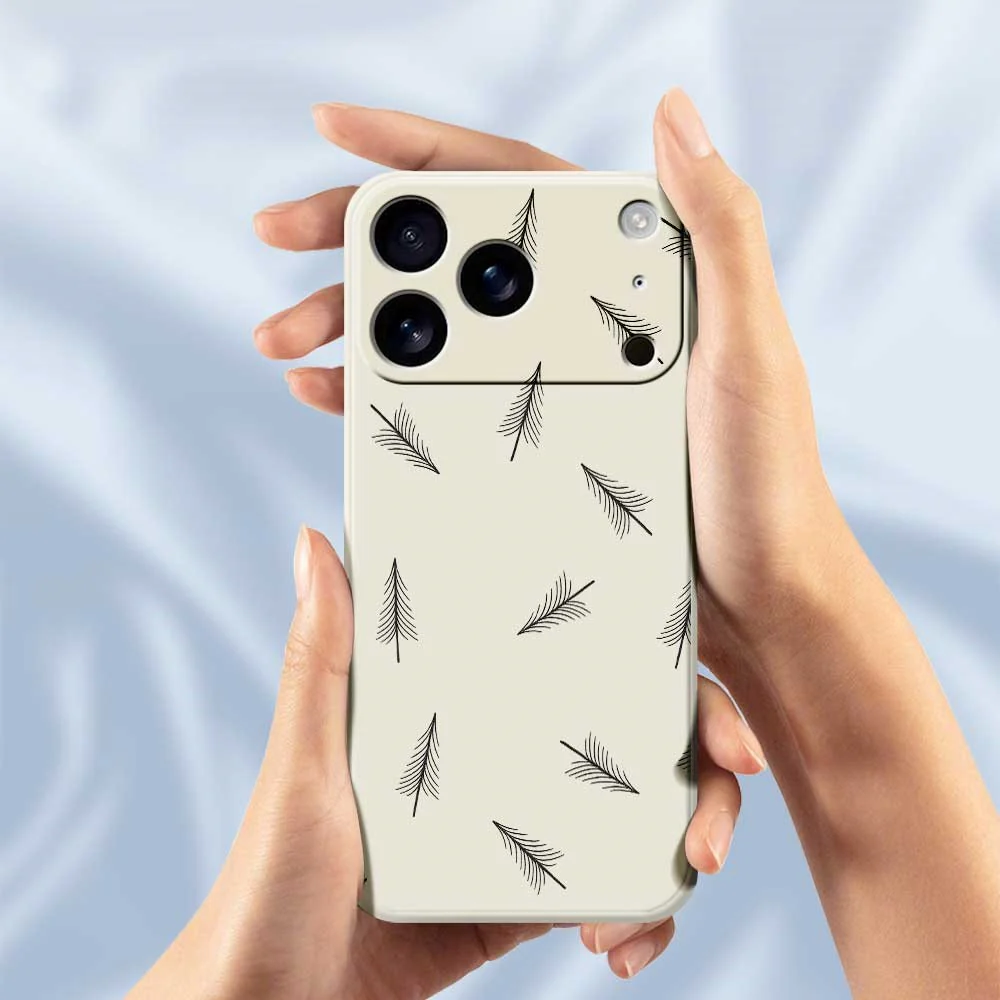 For iPhone 17 Pro Max Case Hand Drawn Trees Pattern Printing Straight Edge TPU Phone Back Cover - Beige - Image 4