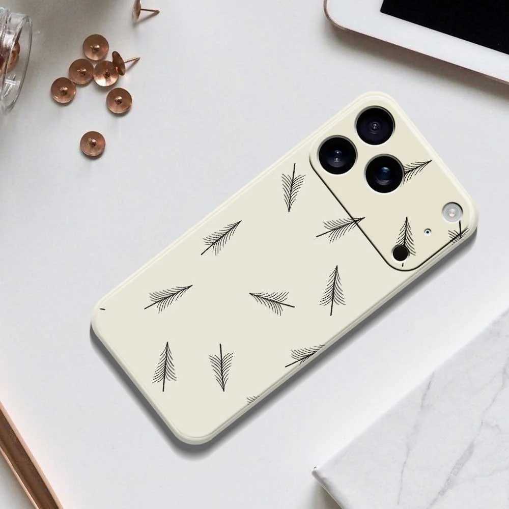For iPhone 17 Pro Max Case Hand Drawn Trees Pattern Printing Straight Edge TPU Phone Back Cover - Beige - Image 6