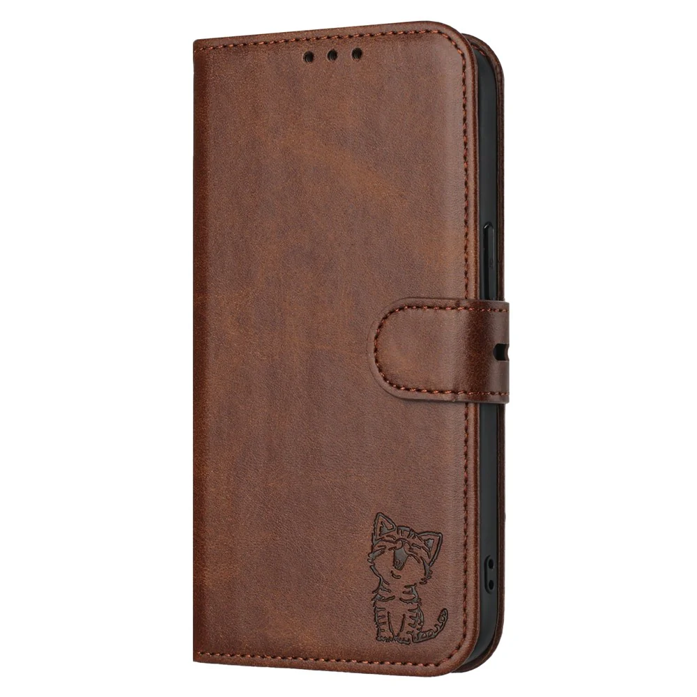 For iPhone 17 Pro Max Case Happy Cat Pattern Imprinted Leather Wallet Phone Cover - Brown - Image 8