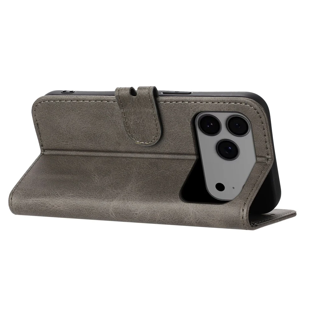 For iPhone 17 Pro Max Case Happy Cat Pattern Imprinted Leather Wallet Phone Cover - Grey - Image 2