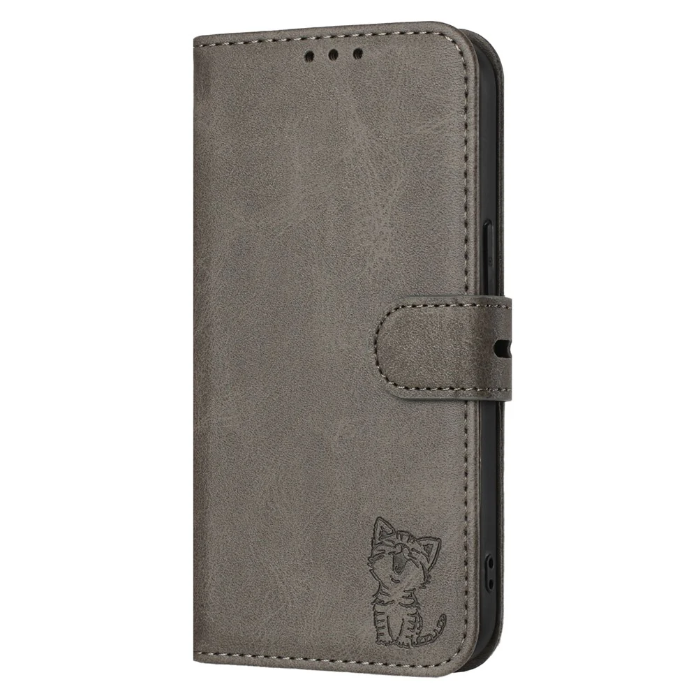 For iPhone 17 Pro Max Case Happy Cat Pattern Imprinted Leather Wallet Phone Cover - Grey - Image 8