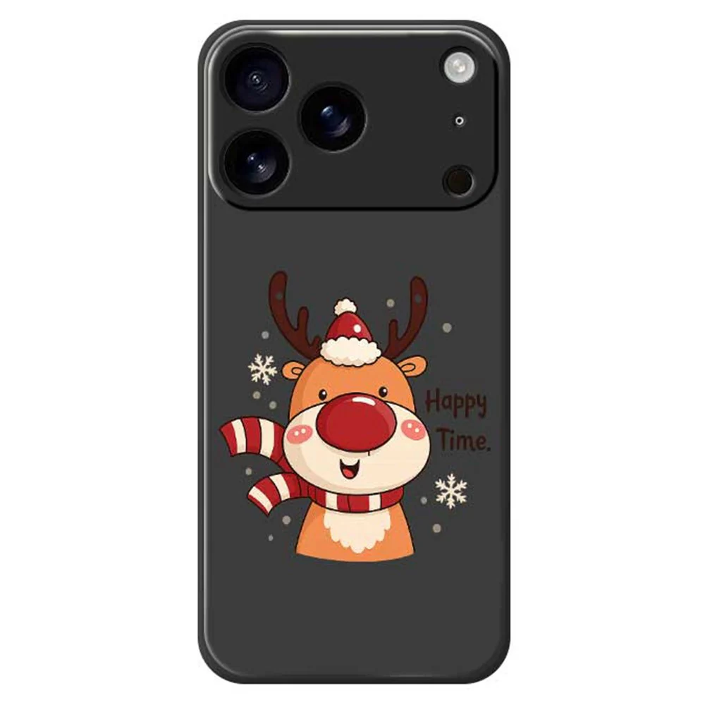 For iPhone 17 Pro Max Case Happy Time Deer Pattern Printing Straight Edge TPU Phone Back Cover - Black