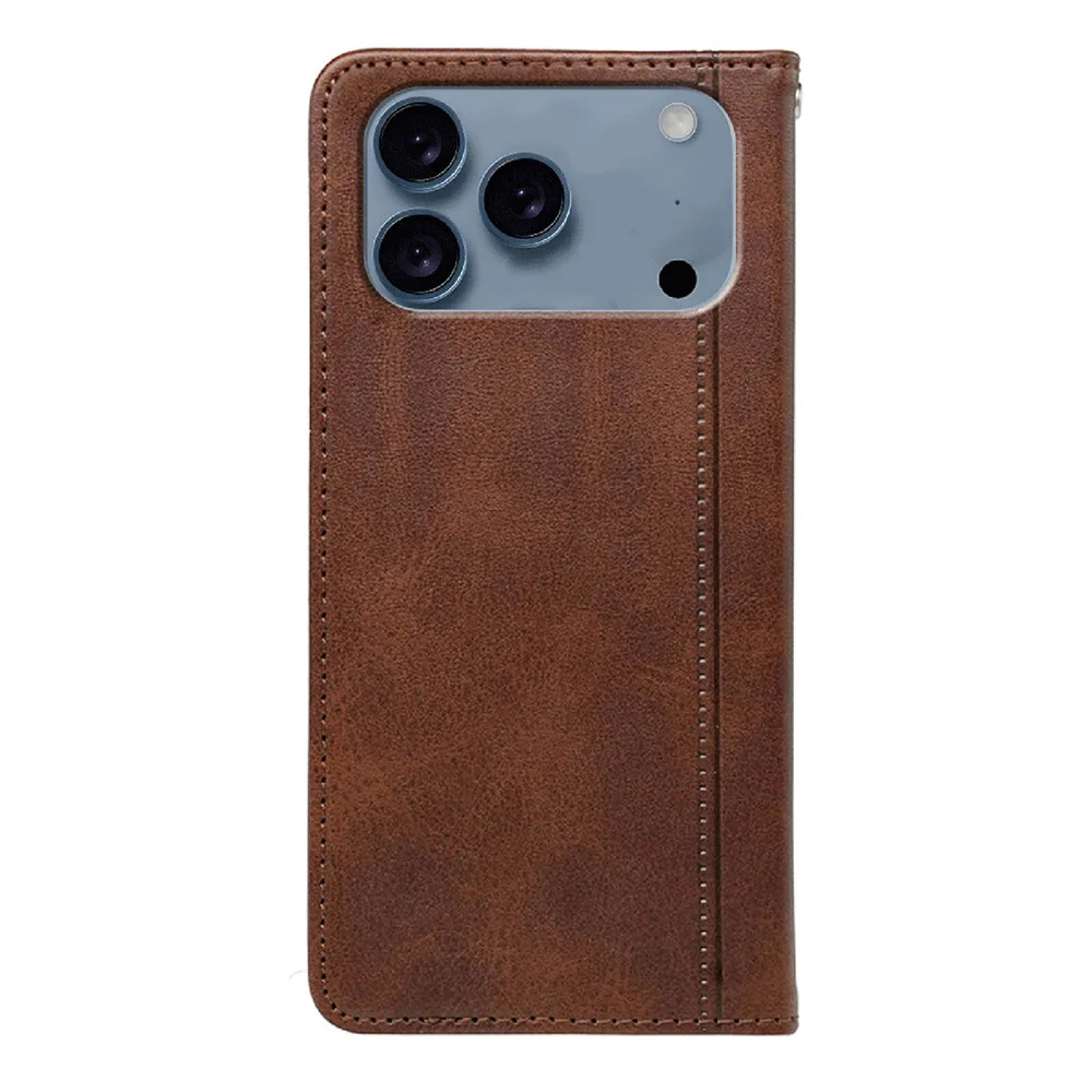 For iPhone 17 Pro Max Case Hidden Magnetic Closure Calf Texture Leather Phone Cover - Brown - Image 5