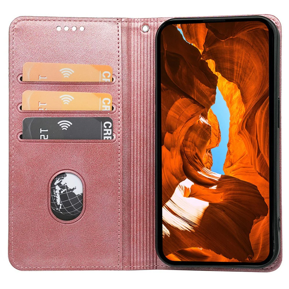 For iPhone 17 Pro Max Case Hidden Magnetic Closure Calf Texture Leather Phone Cover - Rose Gold - Image 2