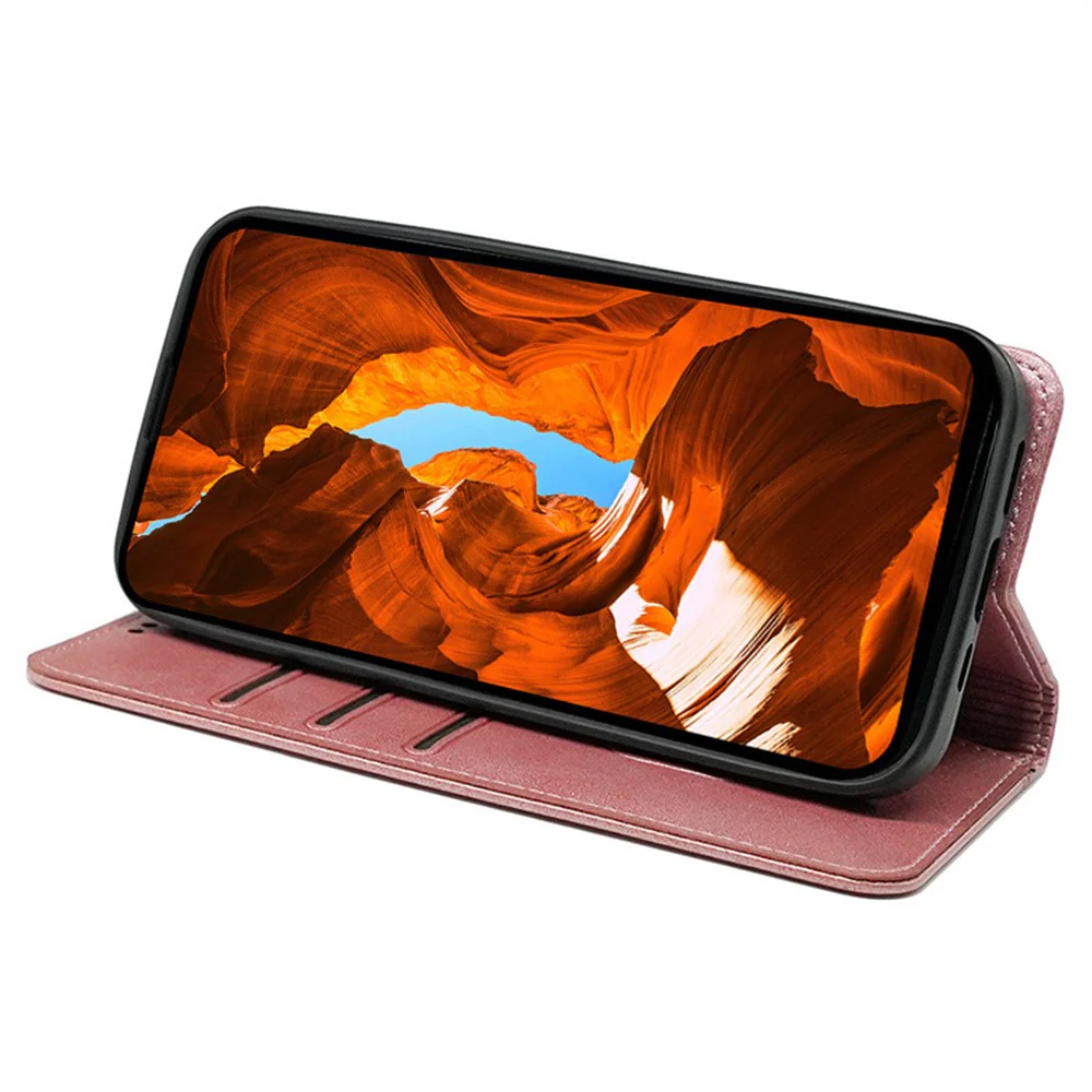 For iPhone 17 Pro Max Case Hidden Magnetic Closure Calf Texture Leather Phone Cover - Rose Gold - Image 3
