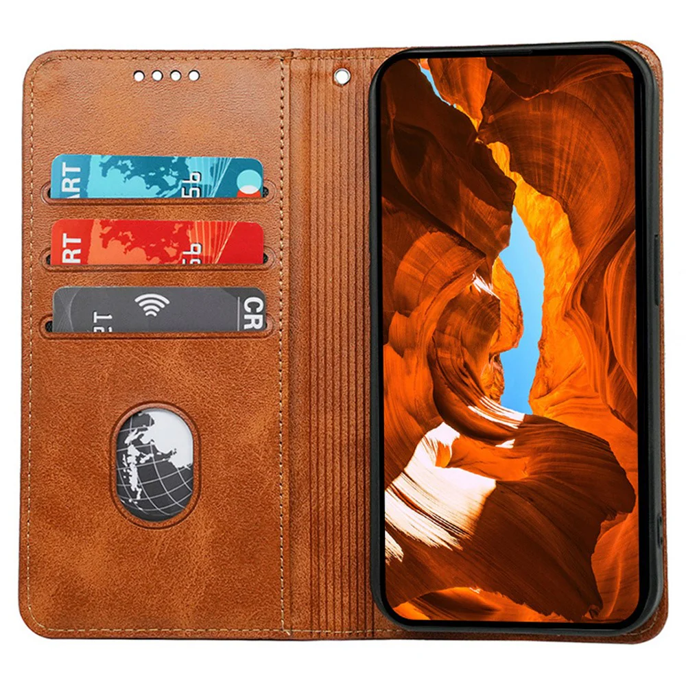For iPhone 17 Pro Max Case Hidden Magnetic Closure Calf Texture Leather Phone Cover - Yellow - Image 2