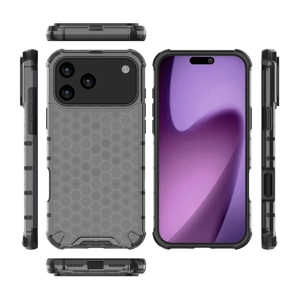 For iPhone 17 Pro Max Case Honeycomb Shape Shockproof PC + TPU Phone Cover - Black - Image 4