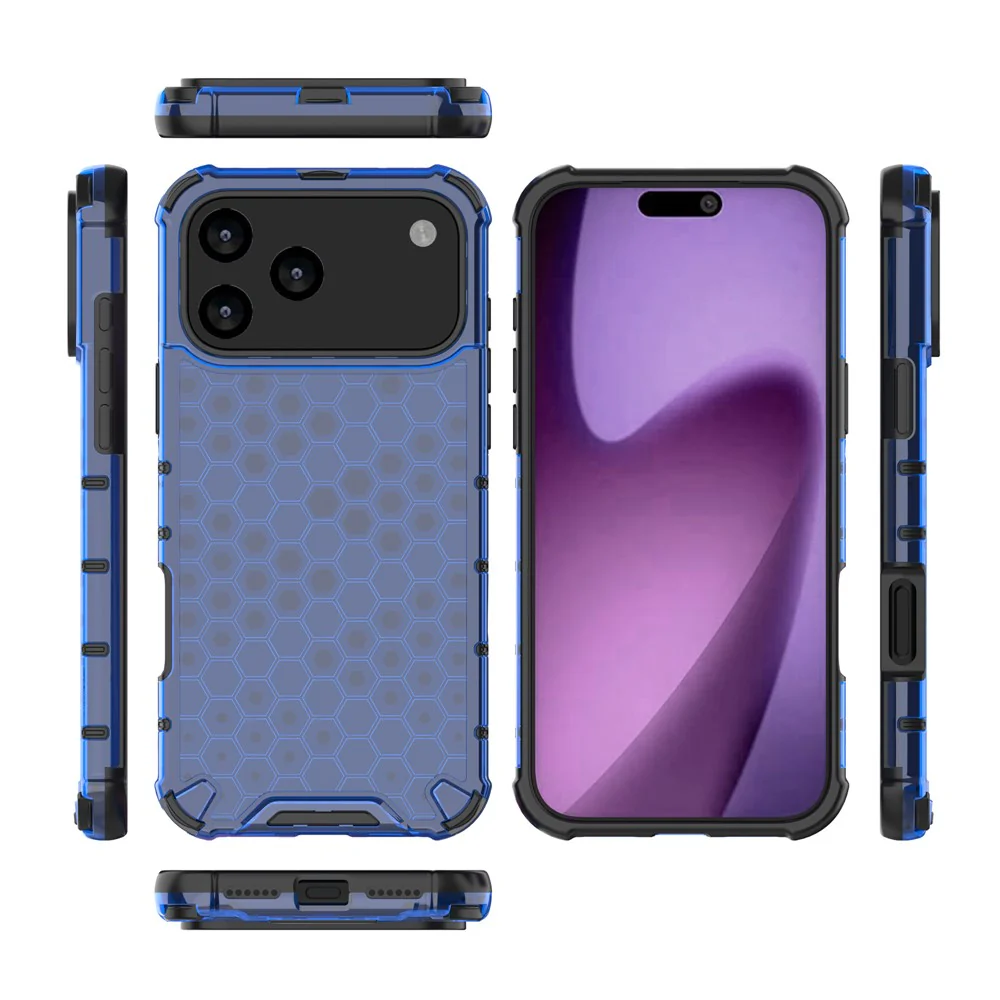 For iPhone 17 Pro Max Case Honeycomb Shape Shockproof PC + TPU Phone Cover - Blue - Image 4