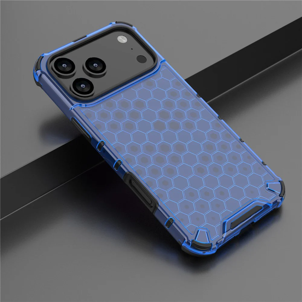 For iPhone 17 Pro Max Case Honeycomb Shape Shockproof PC + TPU Phone Cover - Blue - Image 5