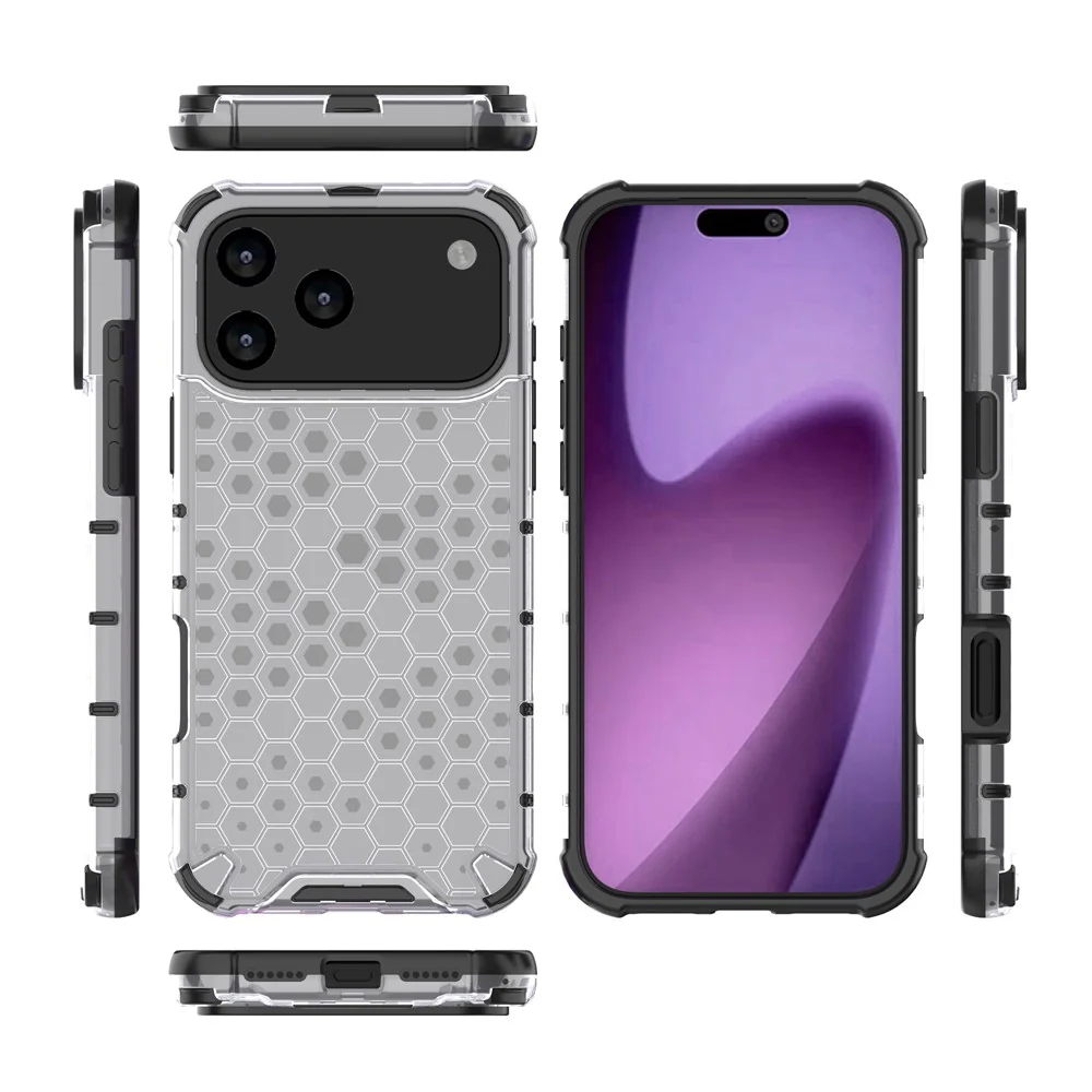 For iPhone 17 Pro Max Case Honeycomb Shape Shockproof PC + TPU Phone Cover - Grey - Image 4