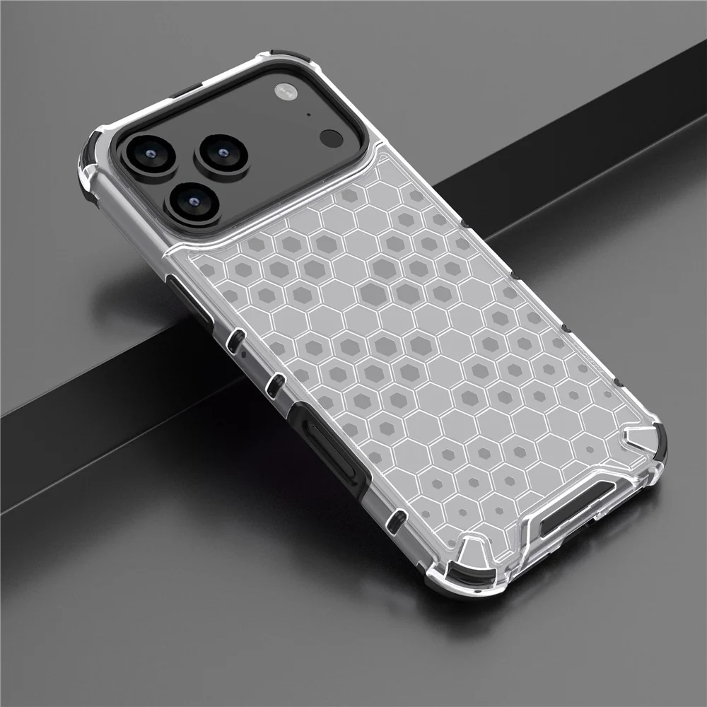 For iPhone 17 Pro Max Case Honeycomb Shape Shockproof PC + TPU Phone Cover - Grey - Image 5