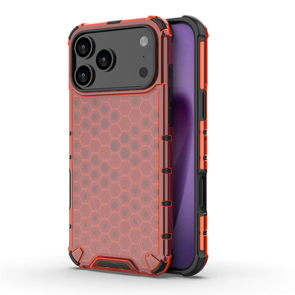 For iPhone 17 Pro Max Case Honeycomb Shape Shockproof PC + TPU Phone Cover - Red