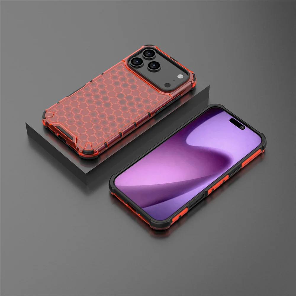 For iPhone 17 Pro Max Case Honeycomb Shape Shockproof PC + TPU Phone Cover - Red - Image 6