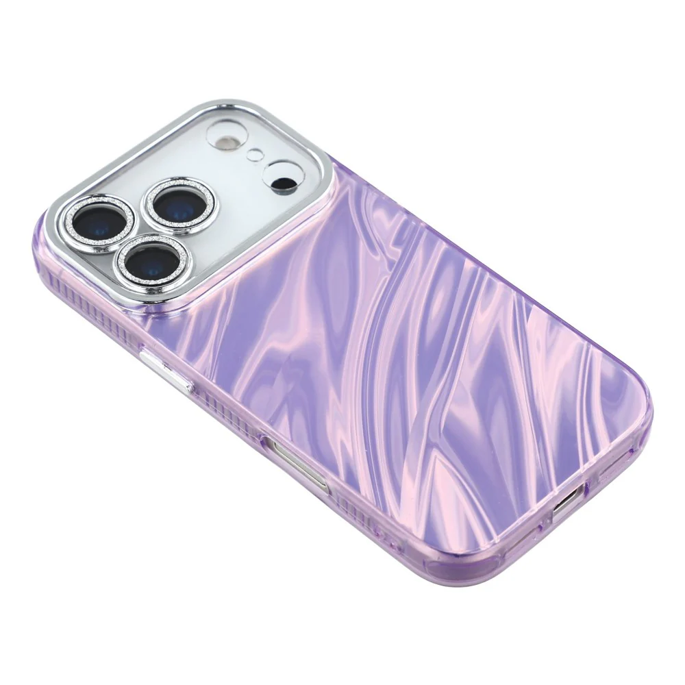 For iPhone 17 Pro Max Case IMD Design Shockproof Hybrid Phone Cover with Glass Lens Film - Ripple Pattern / Purple - Image 4
