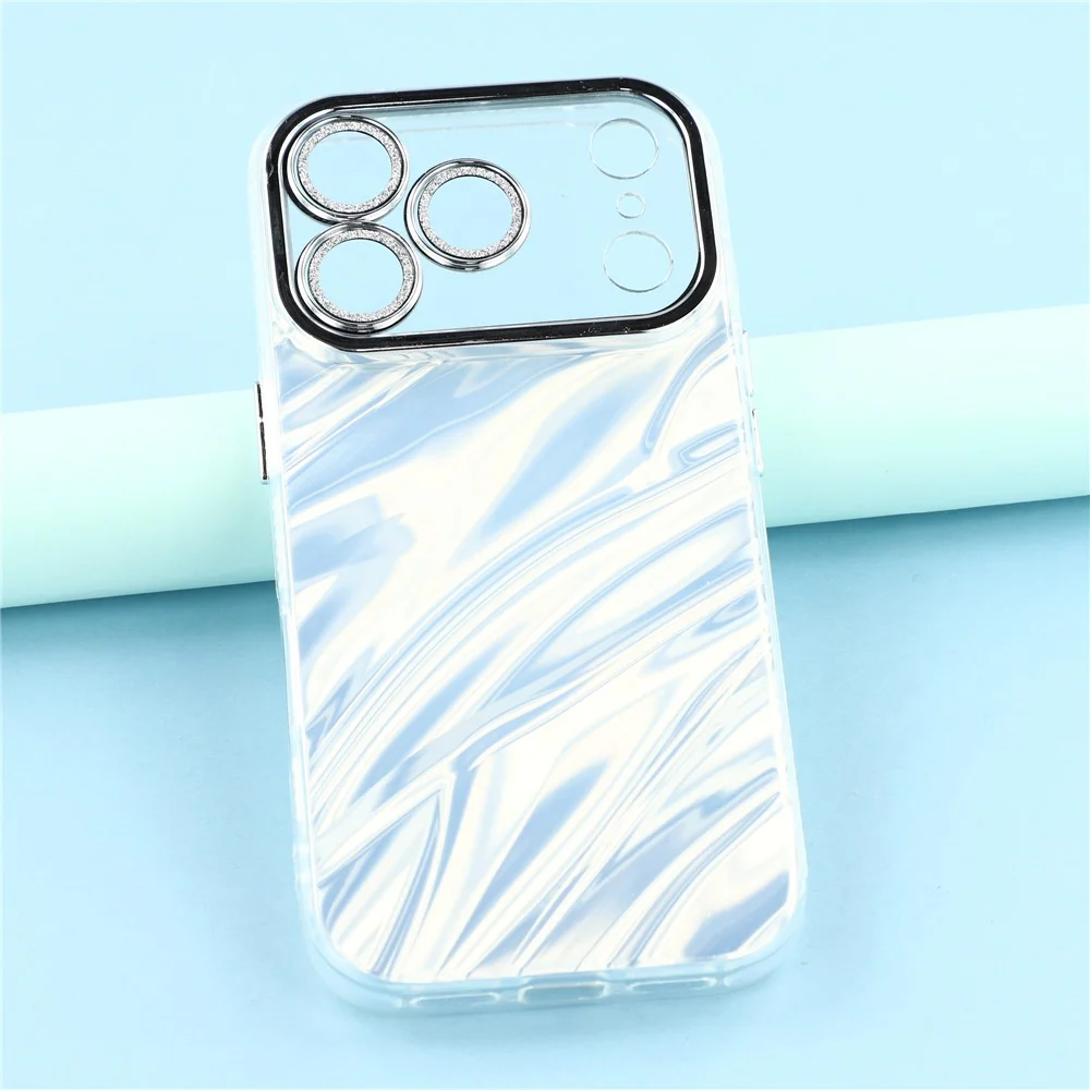 For iPhone 17 Pro Max Case IMD Design Shockproof Hybrid Phone Cover with Glass Lens Film - Ripple Pattern / Silver - Image 6
