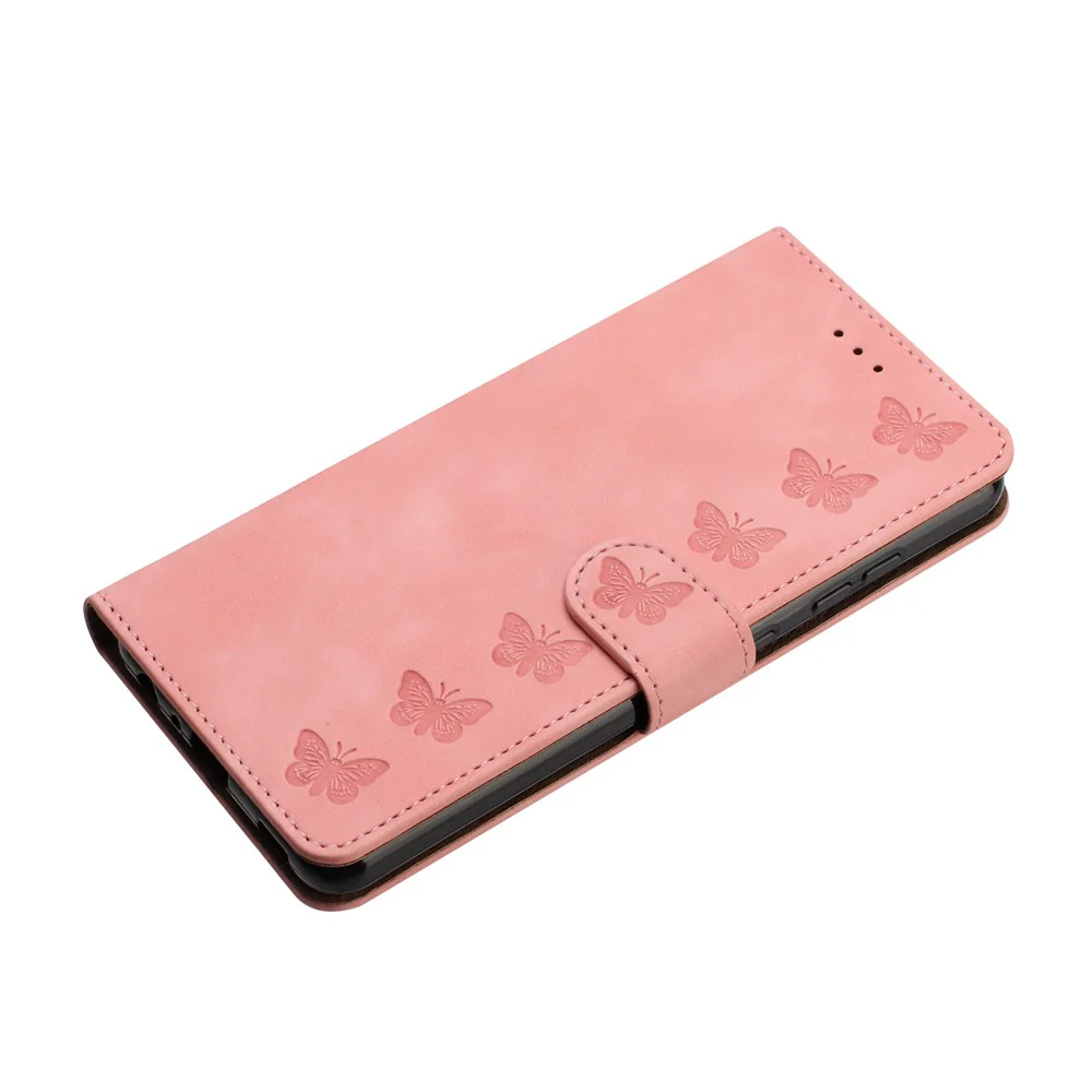 For iPhone 17 Pro Max Case Imprinted Butterfly Leather Wallet Phone Cover with Hand Strap - Pink - Image 4