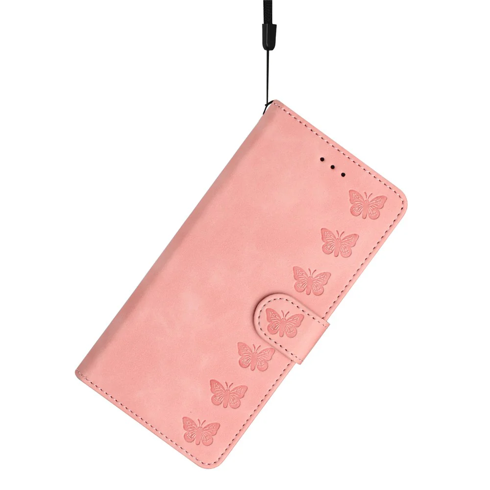For iPhone 17 Pro Max Case Imprinted Butterfly Leather Wallet Phone Cover with Hand Strap - Pink - Image 5