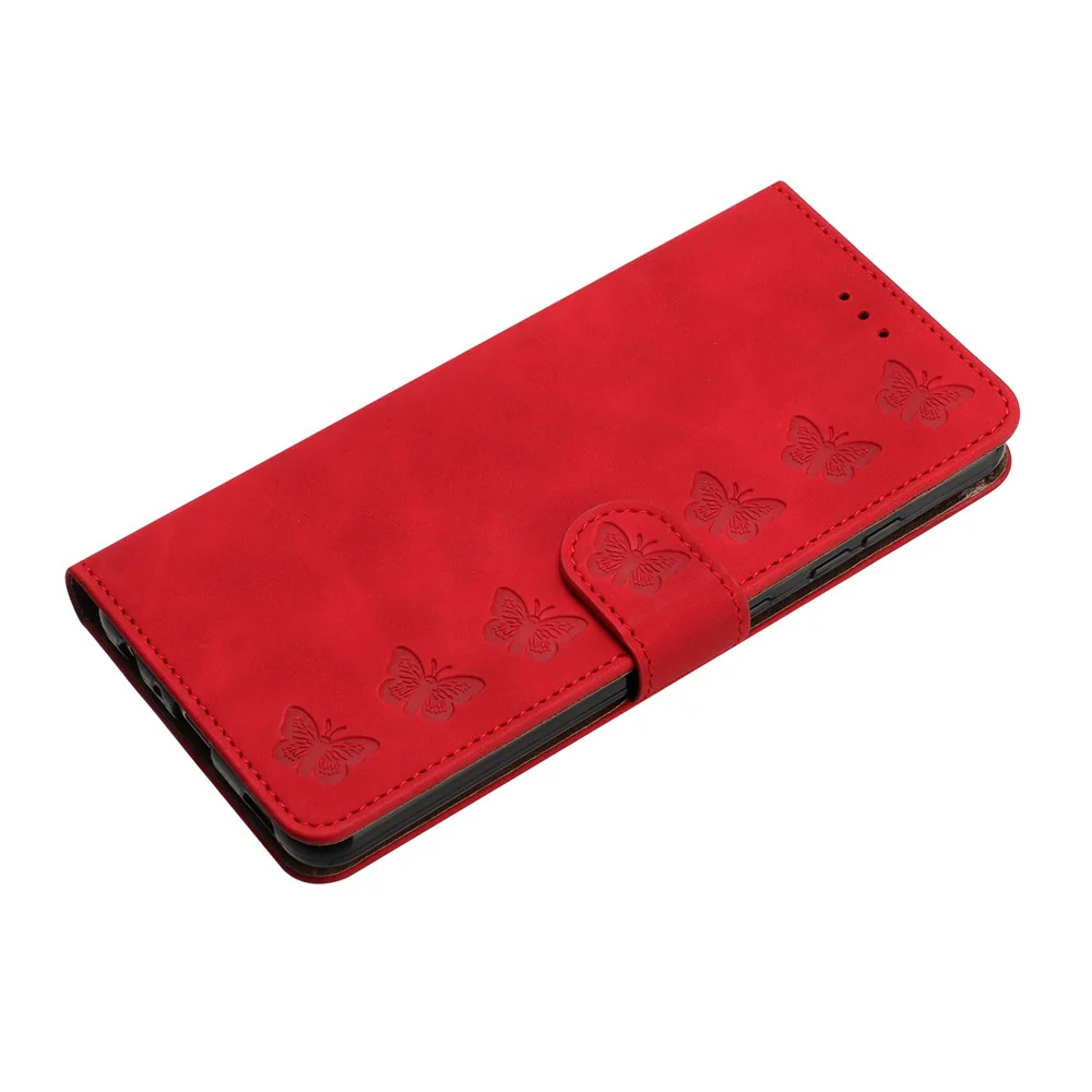 For iPhone 17 Pro Max Case Imprinted Butterfly Leather Wallet Phone Cover with Hand Strap - Red - Image 4