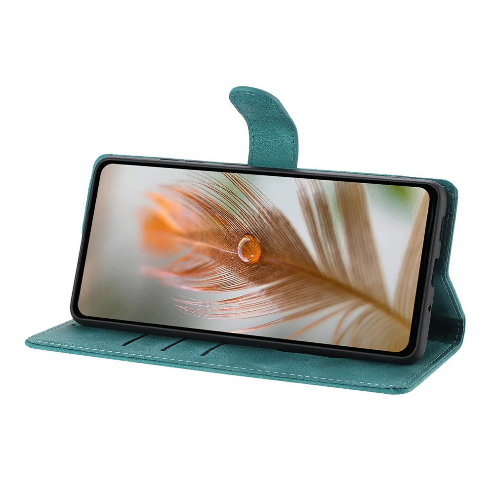 For iPhone 17 Pro Max Case Imprinted Feather PU Leather Wallet Phone Cover with Wrist Strap - Green - Image 2