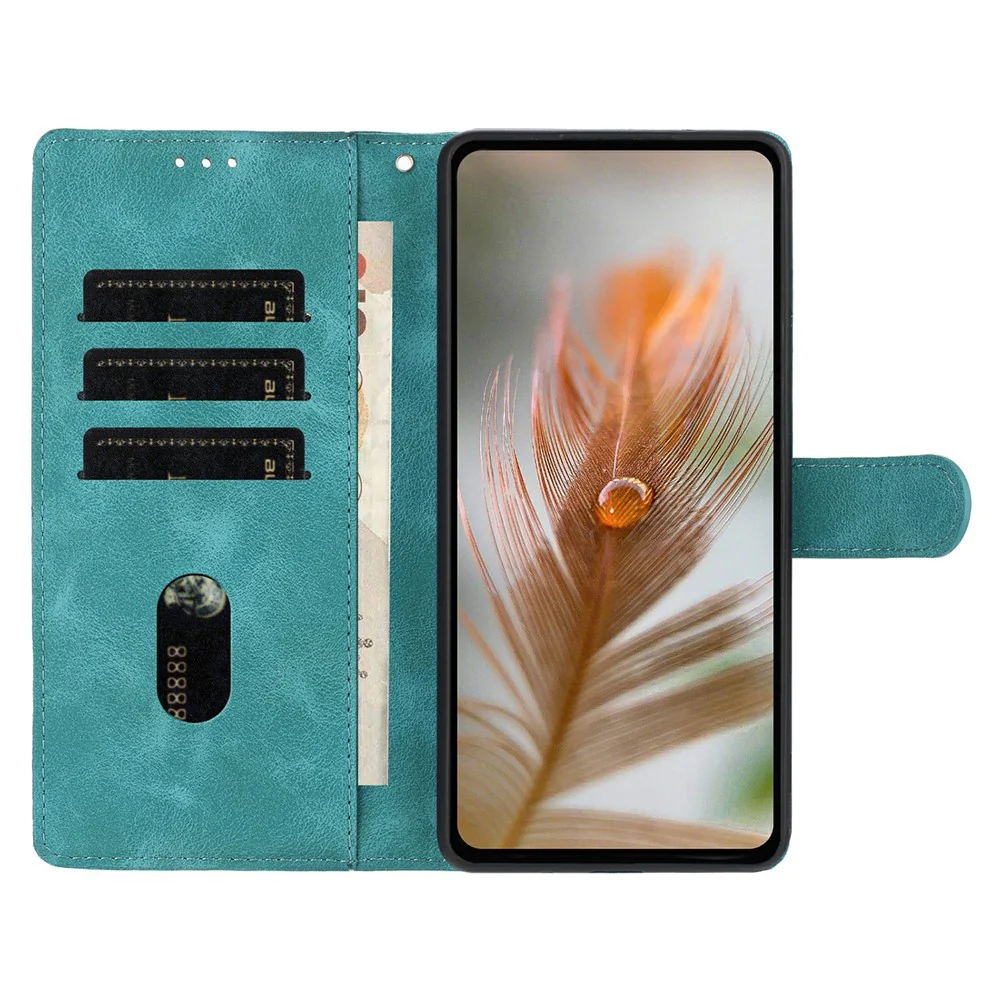 For iPhone 17 Pro Max Case Imprinted Feather PU Leather Wallet Phone Cover with Wrist Strap - Green - Image 3