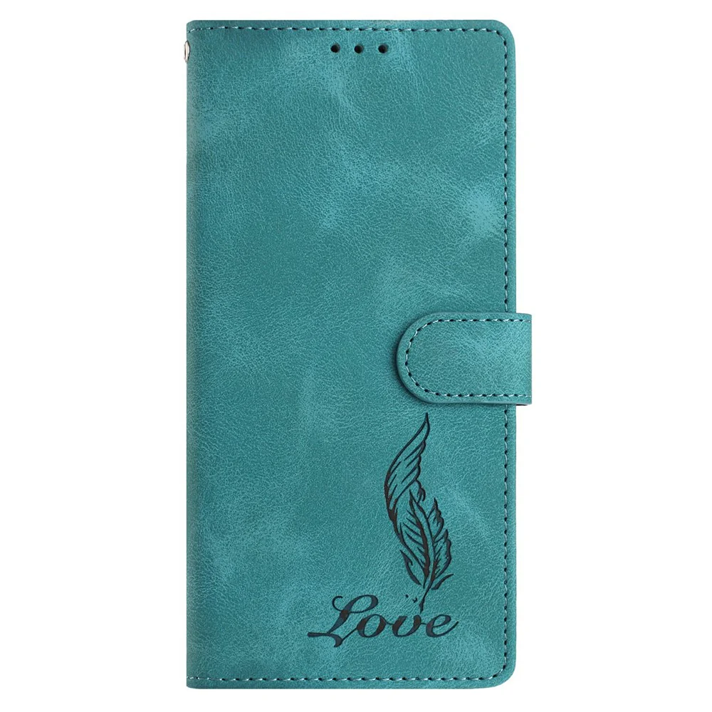 For iPhone 17 Pro Max Case Imprinted Feather PU Leather Wallet Phone Cover with Wrist Strap - Green - Image 5