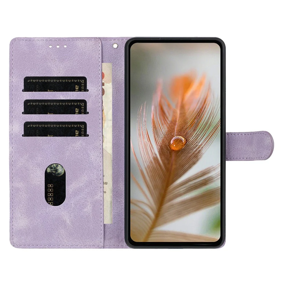 For iPhone 17 Pro Max Case Imprinted Feather PU Leather Wallet Phone Cover with Wrist Strap - Purple - Image 3