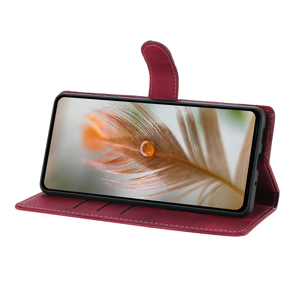 For iPhone 17 Pro Max Case Imprinted Feather PU Leather Wallet Phone Cover with Wrist Strap - Red - Image 2