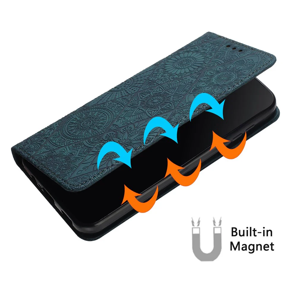 For iPhone 17 Pro Max Case Imprinted Flower Wallet Stand Leather Phone Cover - Blue - Image 4