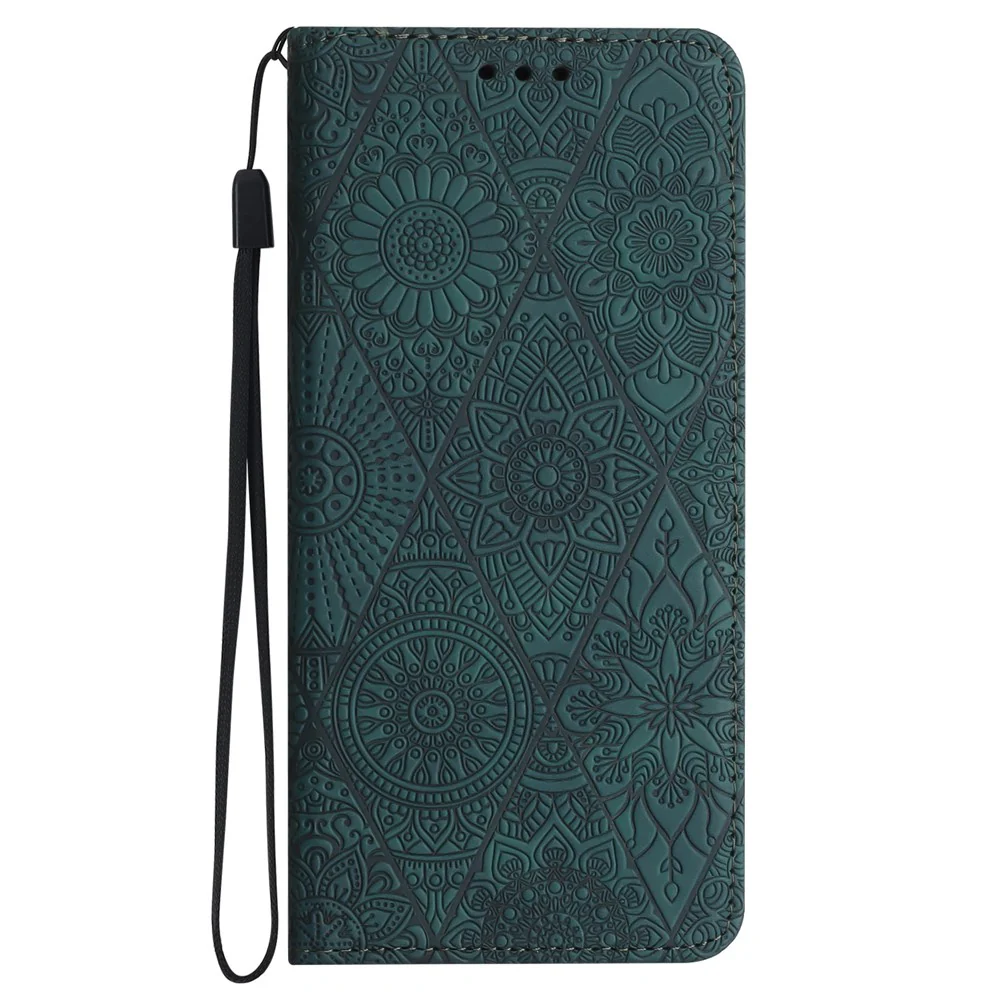 For iPhone 17 Pro Max Case Imprinted Flower Wallet Stand Leather Phone Cover - Blue - Image 5
