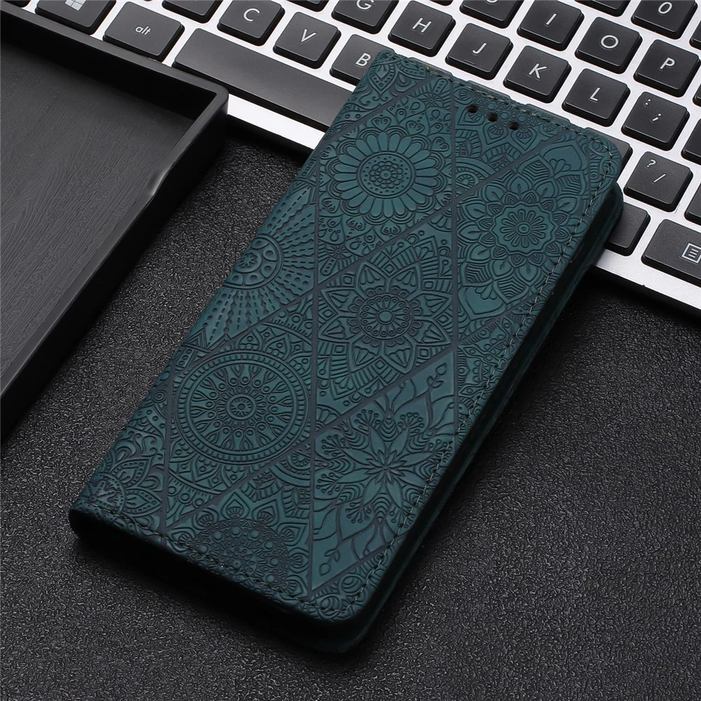 For iPhone 17 Pro Max Case Imprinted Flower Wallet Stand Leather Phone Cover - Blue - Image 7
