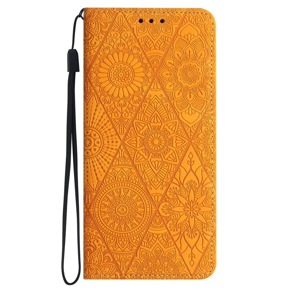 For iPhone 17 Pro Max Case Imprinted Flower Wallet Stand Leather Phone Cover - Yellow - Image 5