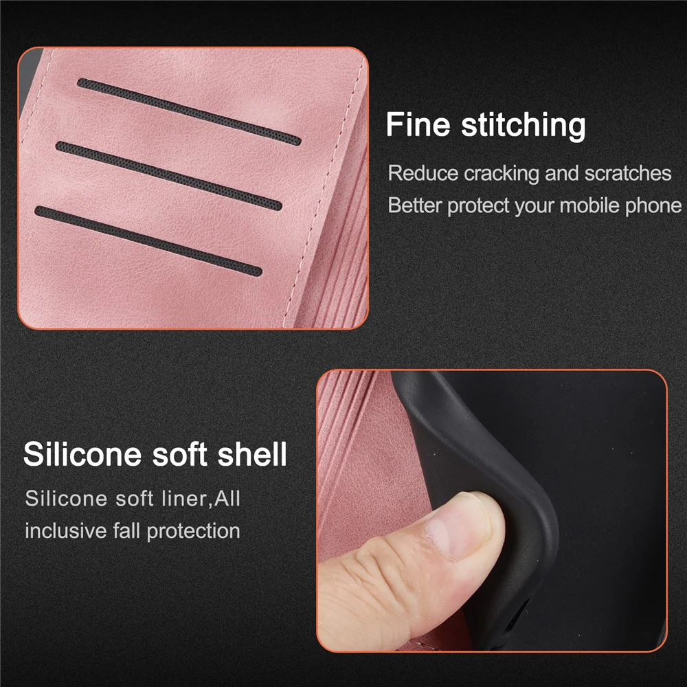 For iPhone 17 Pro Max Case Imprinted Line Leather Phone Cover with Handy Strap - Pink - Image 6