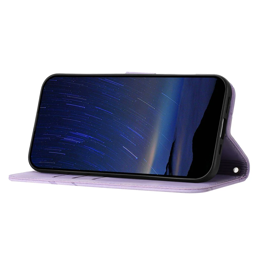 For iPhone 17 Pro Max Case Imprinted Line Leather Phone Cover with Handy Strap - Purple - Image 3