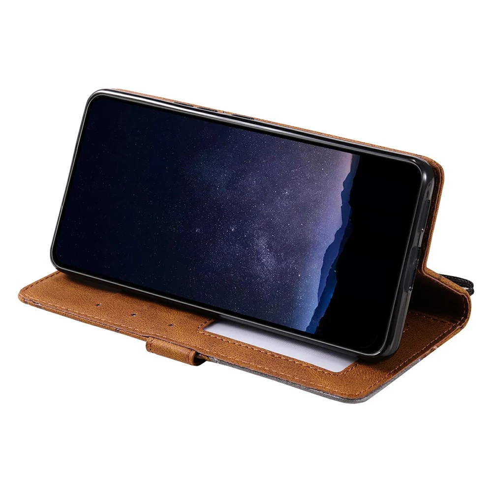 For iPhone 17 Pro Max Case Imprinted Lines PU Leather Splicing Wallet Phone Cover - Brown - Image 3