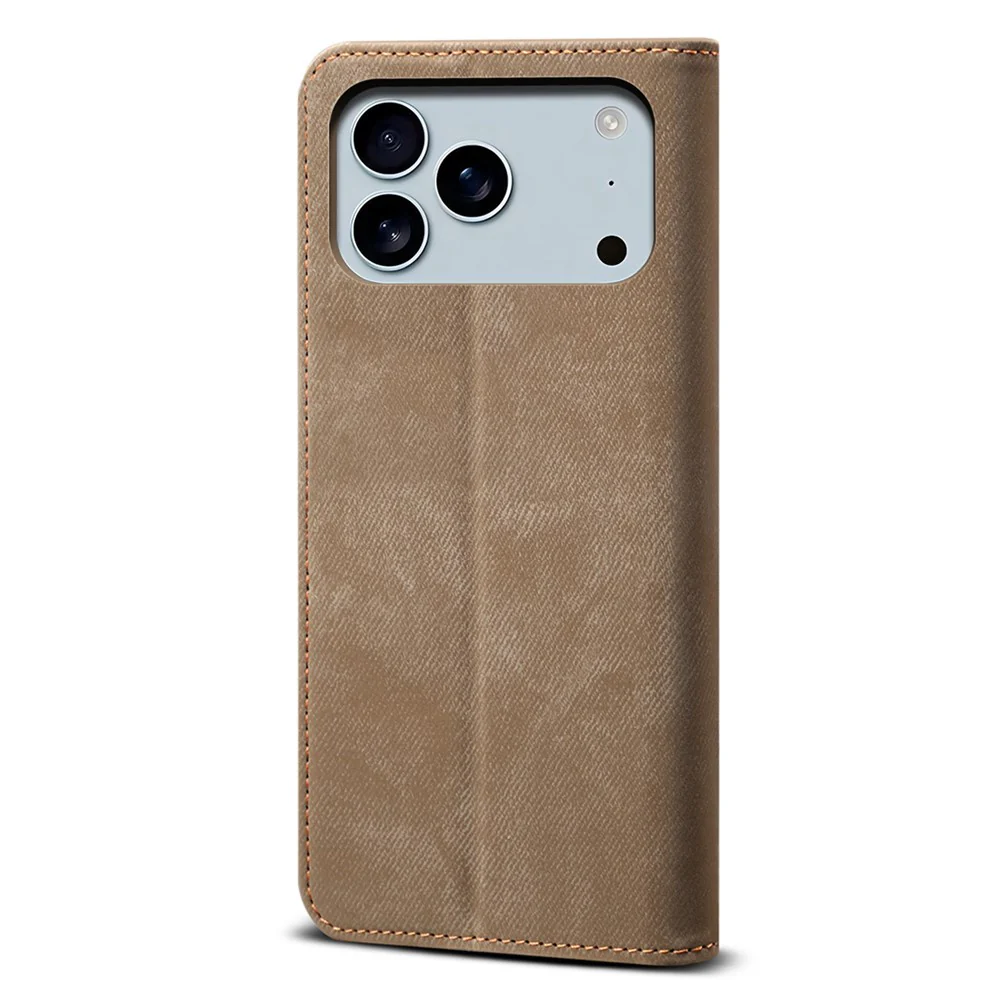 For iPhone 17 Pro Max Case Jeans Cloth Texture Anti-Scratch Leather Stand Phone Cover - Khaki - Image 6