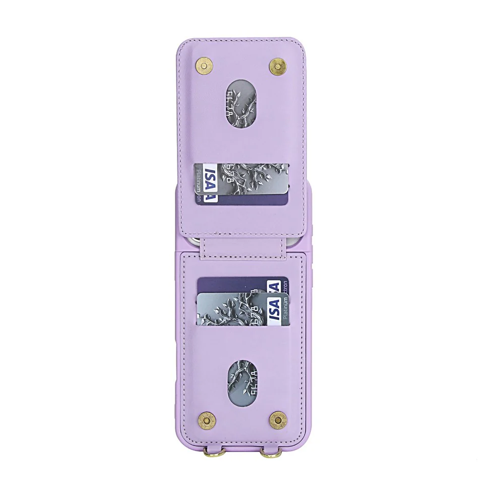 For iPhone 17 Pro Max Case Kickstand Card Slots Leather Coated TPU Cover with Shoulder Strap - Purple - Image 2