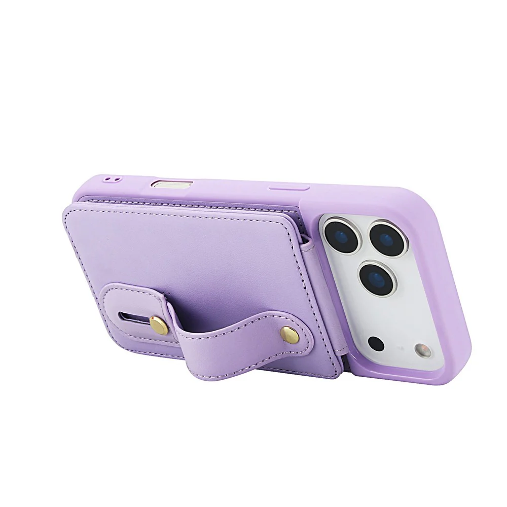For iPhone 17 Pro Max Case Kickstand Card Slots Leather Coated TPU Cover with Shoulder Strap - Purple - Image 4