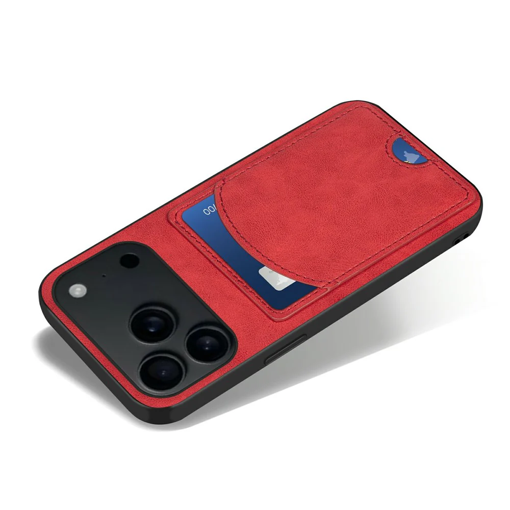 For iPhone 17 Pro Max Case Kickstand Leather Coated TPU Phone Cover with Card Slot - Red - Image 6