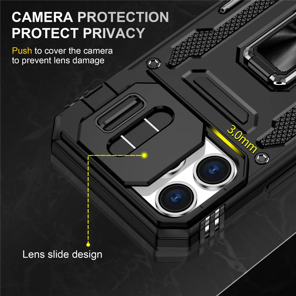 For iPhone 17 Pro Max Case Kickstand Slide Lens Lid PC + TPU Drop - Black - Image 6