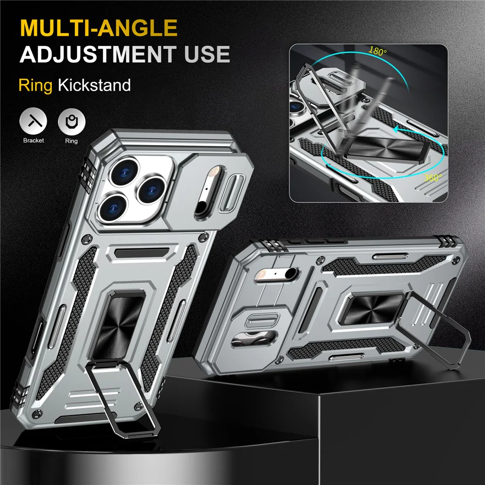 For iPhone 17 Pro Max Case Kickstand Slide Lens Lid PC + TPU Drop - Grey - Image 2