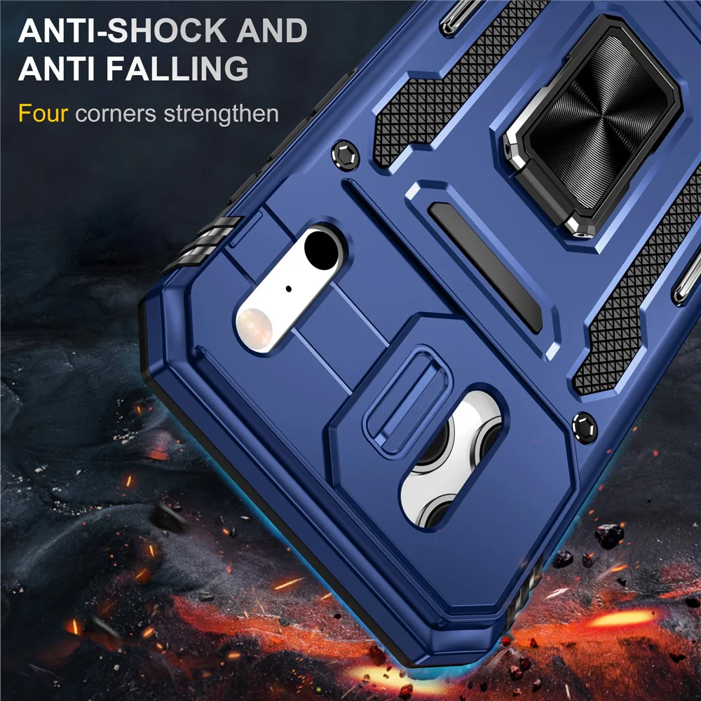 For iPhone 17 Pro Max Case Kickstand Slide Lens Lid PC + TPU Drop - Navy Blue - Image 4