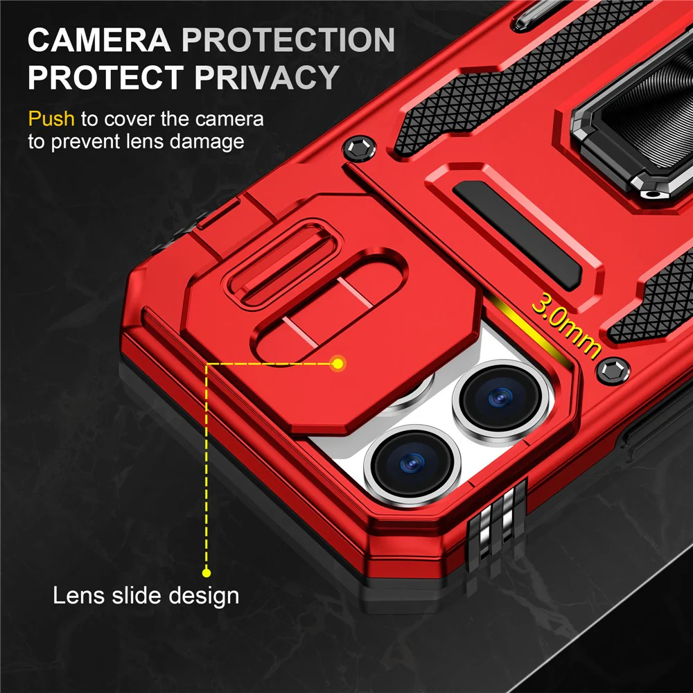 For iPhone 17 Pro Max Case Kickstand Slide Lens Lid PC + TPU Drop - Red - Image 6