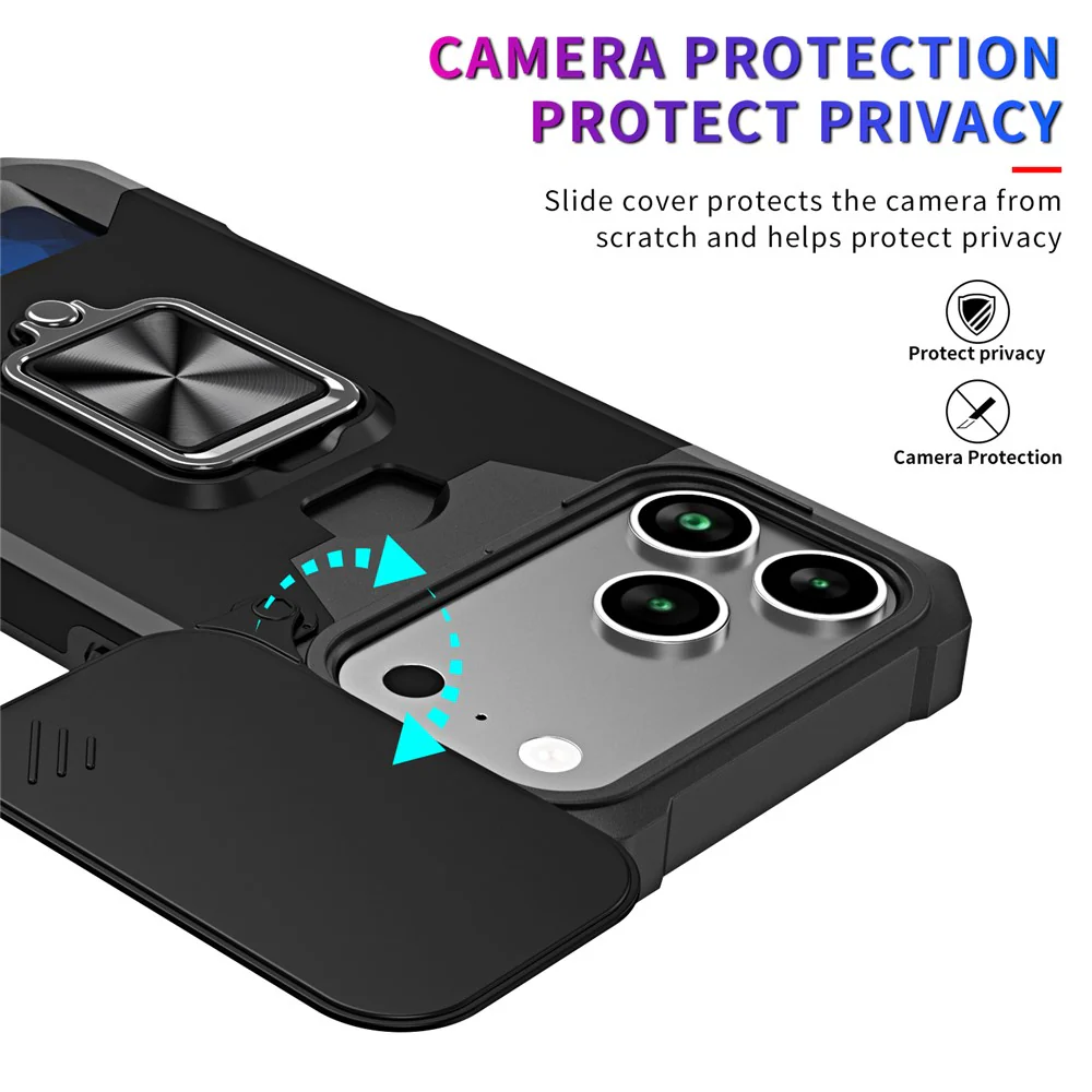 For iPhone 17 Pro Max Case Kickstand Slide Lens Lid PC + TPU Phone Cover with Card Slot - Rose Gold - Image 3