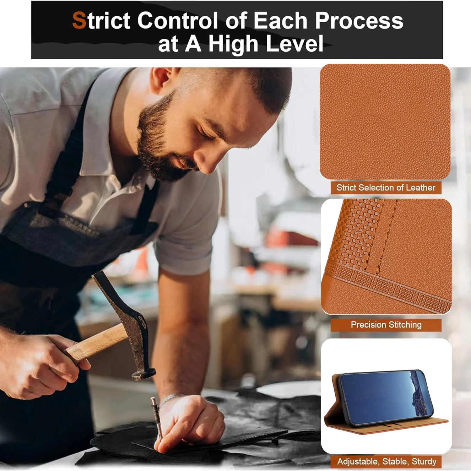 For iPhone 17 Pro Max Case L-Shaped Grid Pattern Leather Stand Phone Cover with Card Slots - Brown - Image 5