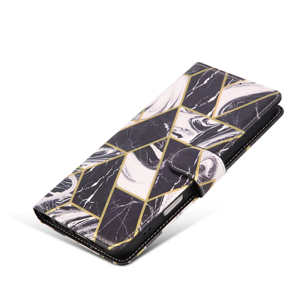 For iPhone 17 Pro Max Case Lacquered Marble Pattern Leather Phone Cover with Wrist Strap - Black - Image 5