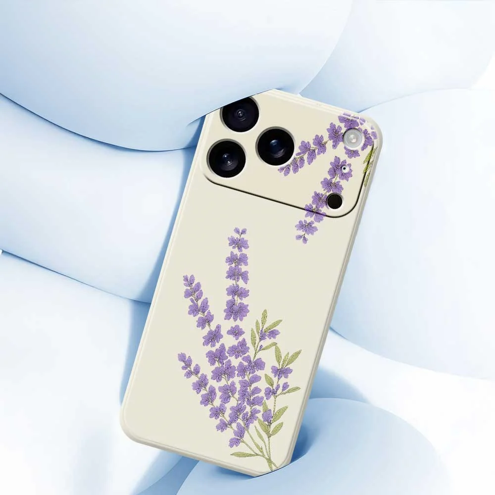 For iPhone 17 Pro Max Case Lavender Pattern Printing Straight Edge TPU Phone Back Cover - Beige - Image 5