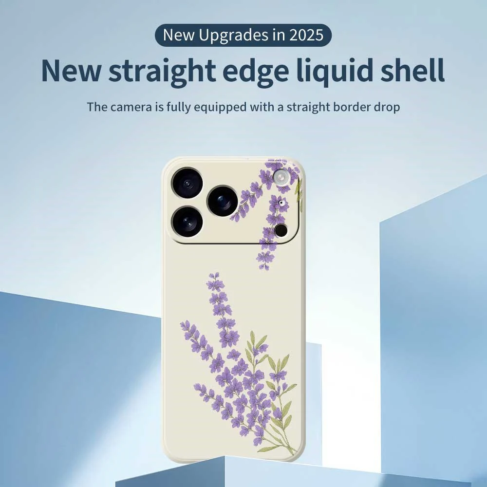 For iPhone 17 Pro Max Case Lavender Pattern Printing Straight Edge TPU Phone Back Cover - Purple - Image 3